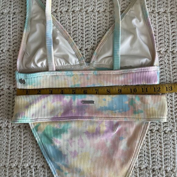 Billabong Bikini Set Ribbed Rainbow Tide Top and High Waisted Bottoms Size S - Picture 3 of 7